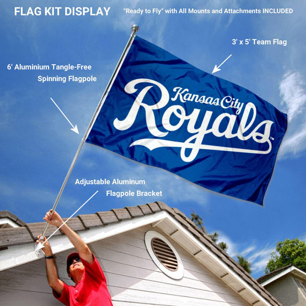 WinCraft Kansas City Royals Script Flag Pole and Bracket Set - Sports Collectibles, Sports Memorabilia, Sports Fan Shop, Sports Gifts