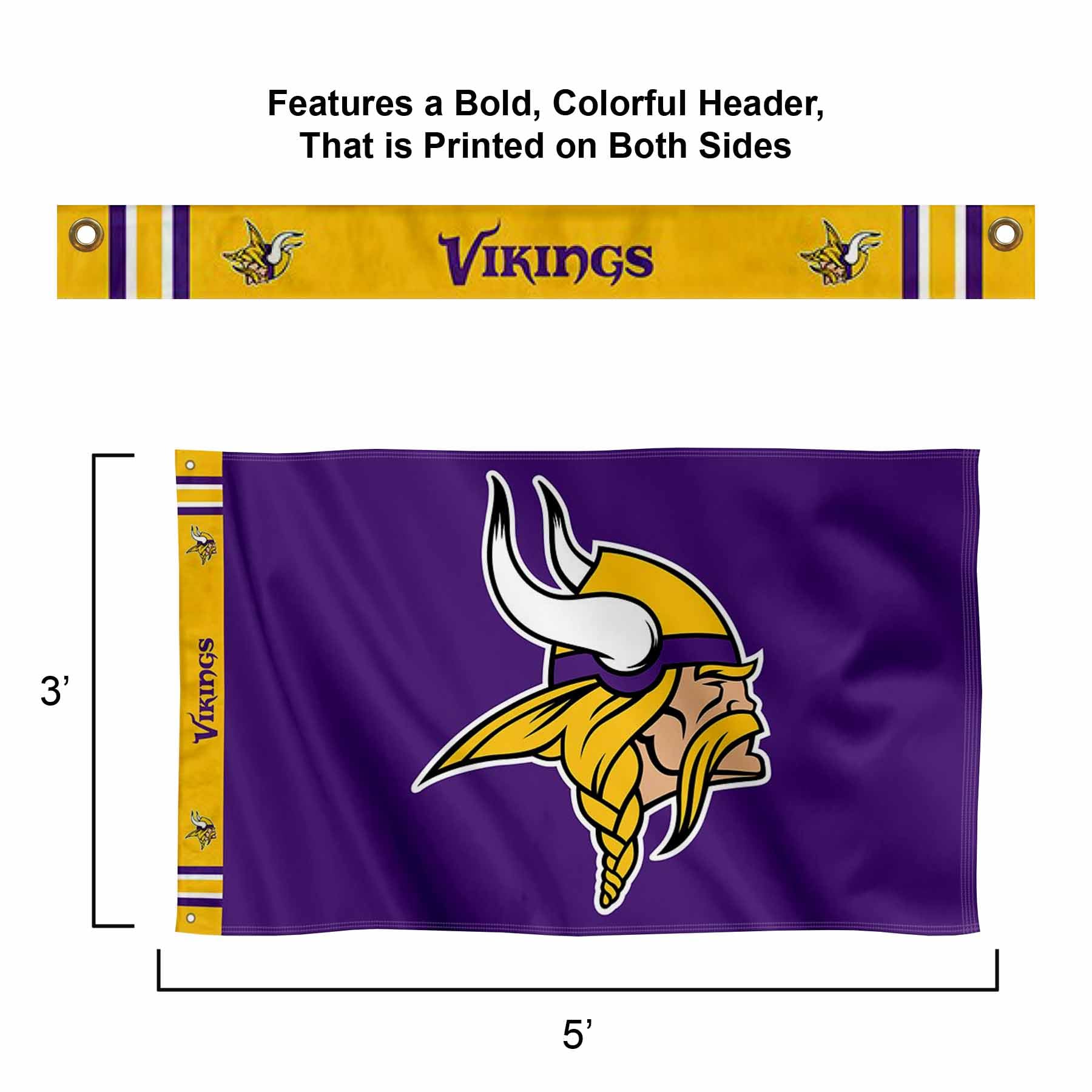 WinCraft Minnesota Vikings Printed Header 3x5 Foot Banner Flag - Sports Collectibles, Sports Memorabilia, Sports Fan Shop, Sports Gifts