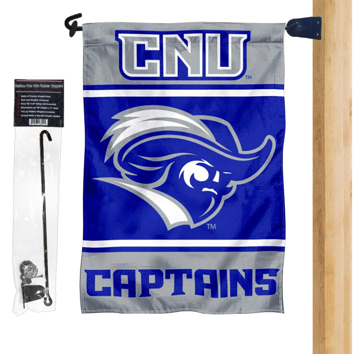 College Flags & Banners Co. Christopher Newport Captains Garden Flag and Mailbox Post Pole Mount Holder Set - Sports Collectibles, Sports Memorabilia, Sports Fan Shop, Sports Gifts