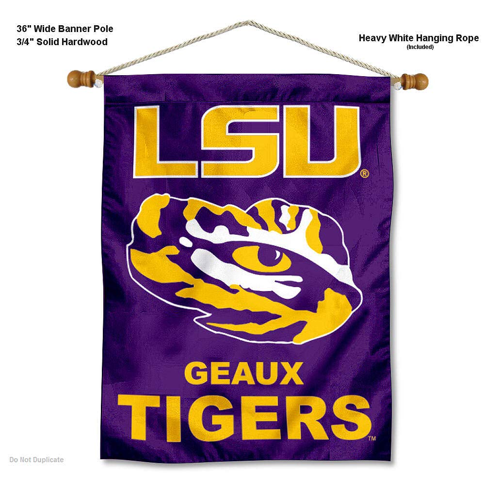 Louisiana State University House Flag and Wood Banner Pole Set - Sports Collectibles, Sports Memorabilia, Sports Fan Shop, Sports Gifts