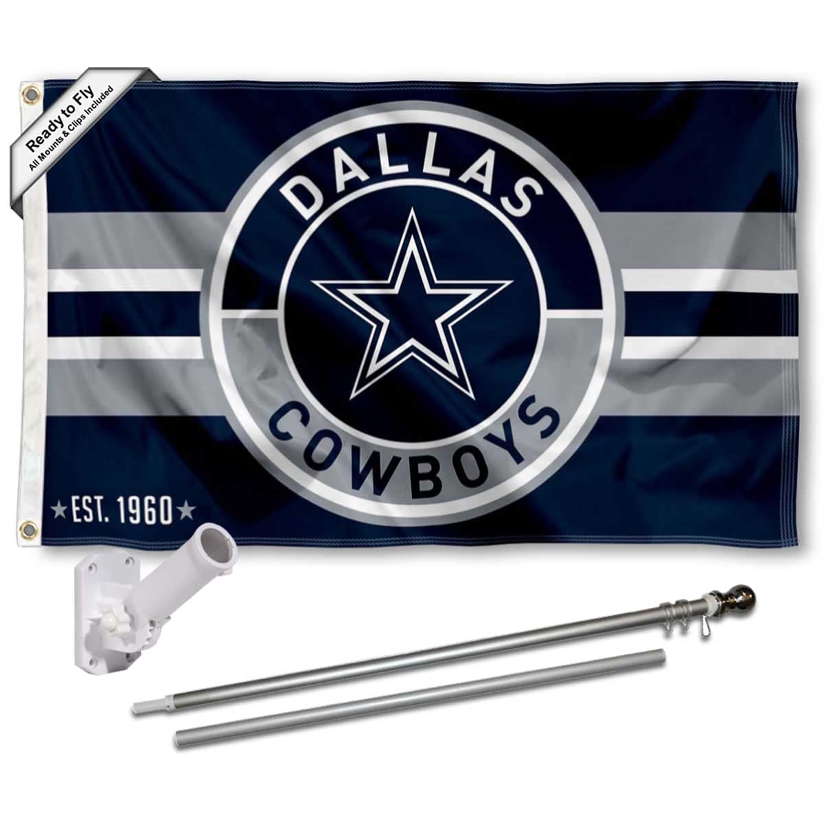 WinCraft Dallas Cowboys Patch Logo Flag Pole and Bracket Mount Kit - Sports Collectibles, Sports Memorabilia, Sports Fan Shop, Sports Gifts