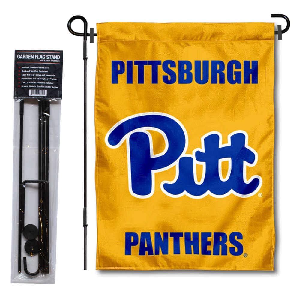 Pittsburgh Panthers Blue Gold Garden Flag and USA Flag Stand Pole Holder Set - Sports Collectibles, Sports Memorabilia, Sports Fan Shop, Sports Gifts