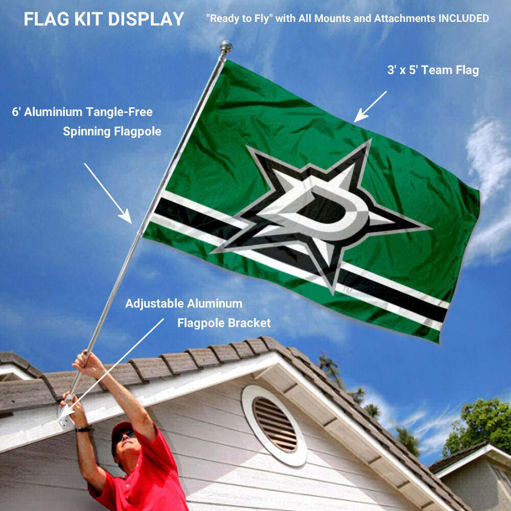 WinCraft Dallas Stars Flag Pole and Bracket Set - Sports Collectibles, Sports Memorabilia, Sports Fan Shop, Sports Gifts