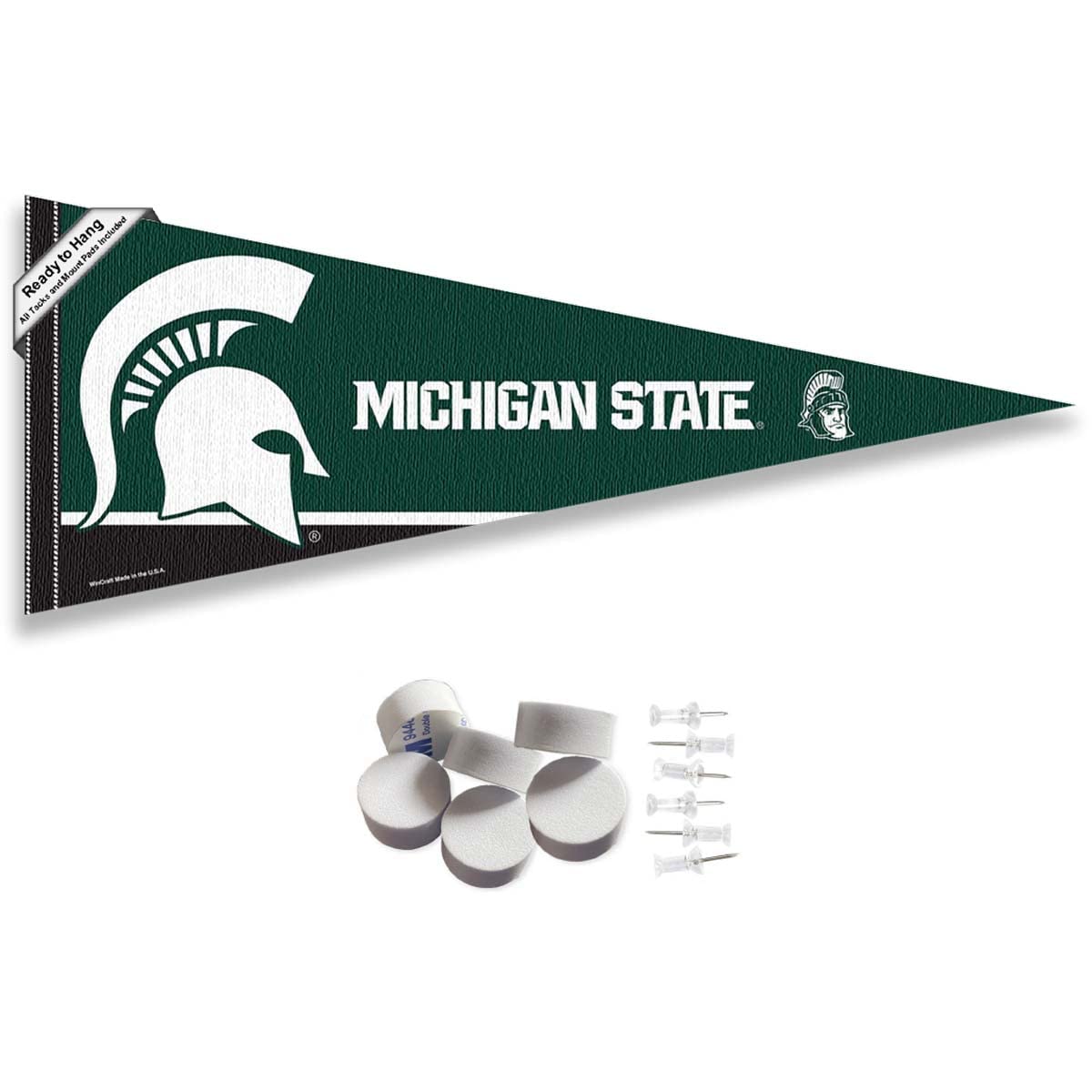 College Flags & Banners Co. Michigan State Spartans Pennant Flag and Wall Tack Mount Pads - Sports Collectibles, Sports Memorabilia, Sports Fan Shop, Sports Gifts