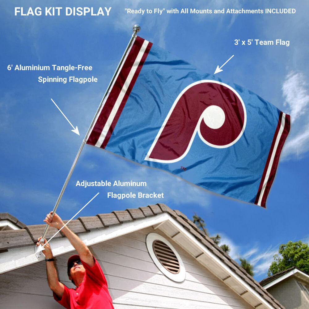WinCraft Philadelphia Phillies Retro 1973-1986 Flag Pole and Bracket Set - Sports Collectibles, Sports Memorabilia, Sports Fan Shop, Sports Gifts