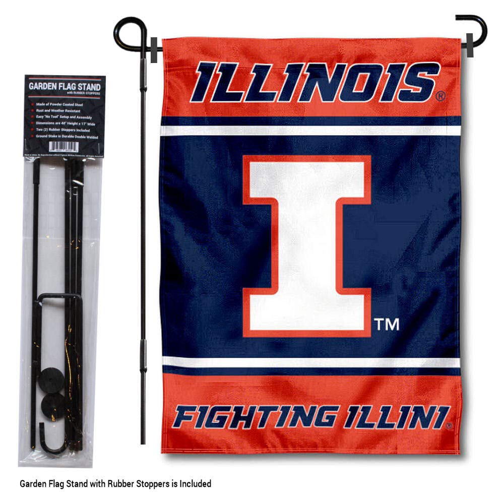 College Flags & Banners Co. Illinois Fighting Illini Garden Flag with Stand Holder - Sports Collectibles, Sports Memorabilia, Sports Fan Shop, Sports Gifts