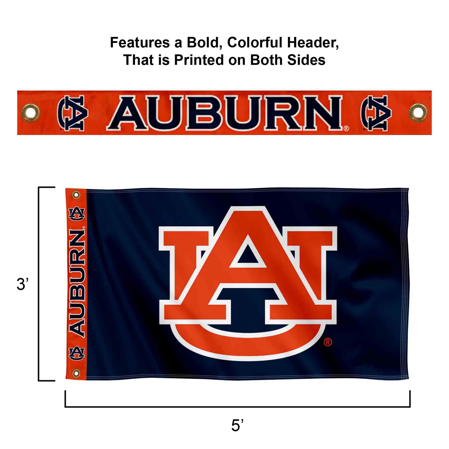 College Flags & Banners Co. Auburn Printed Header 3x5 Foot Banner Flag - Sports Collectibles, Sports Memorabilia, Sports Fan Shop, Sports Gifts
