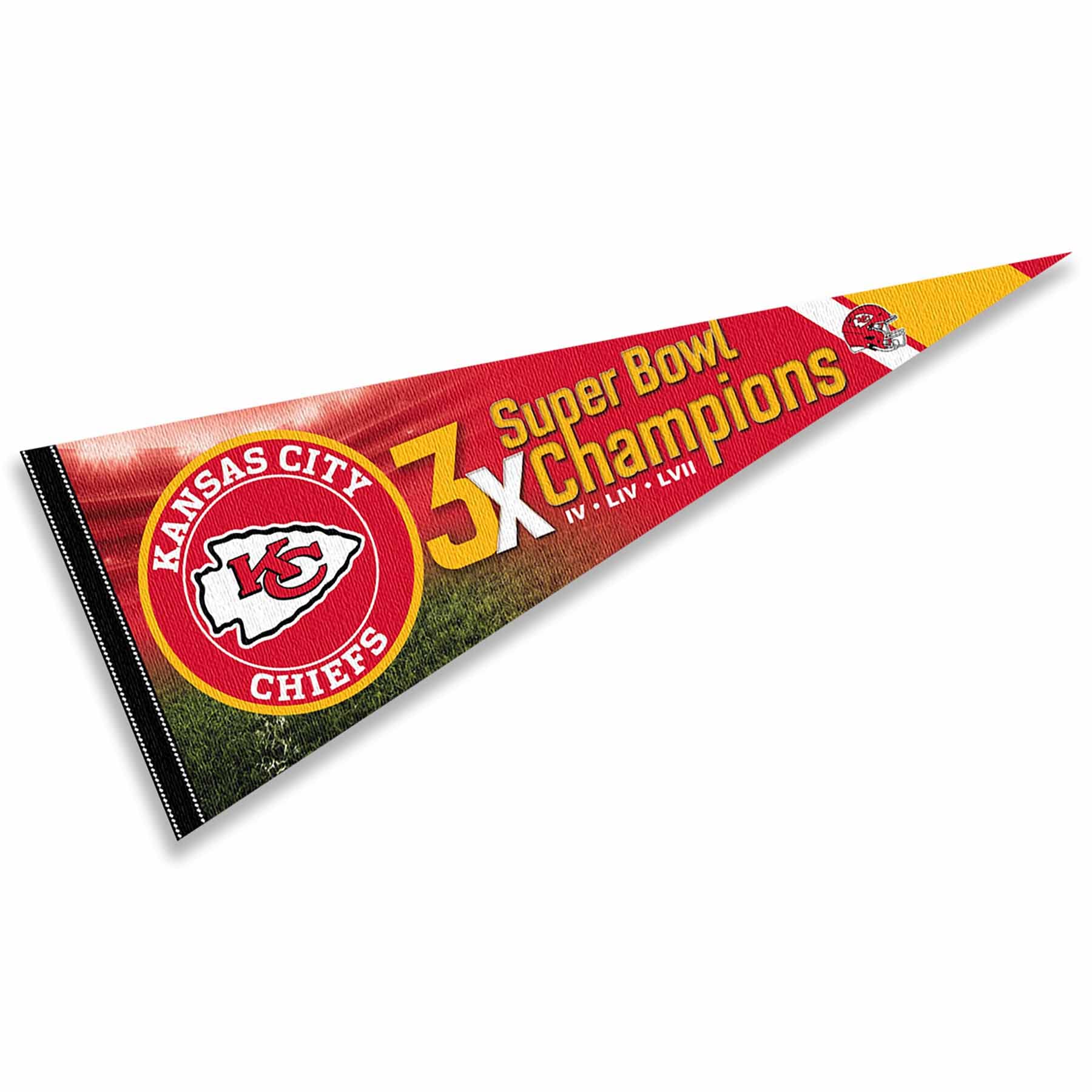 WinCraft Kansas City Chiefs 3 Time Super Bowl Champions Pennant Banner Flag - Sports Collectibles, Sports Memorabilia, Sports Fan Shop, Sports Gifts