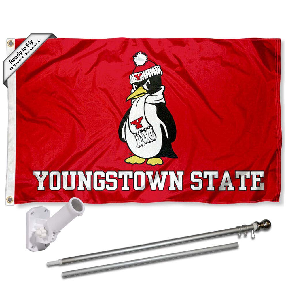 College Flags & Banners Co. YSU Penguins Logo Outdoor Flag and Pole Bracket Mount Bundle - Sports Collectibles, Sports Memorabilia, Sports Fan Shop, Sports Gifts