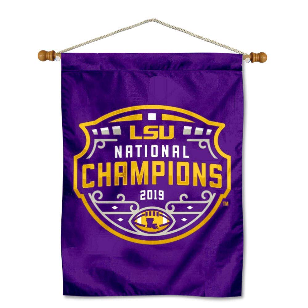 Louisiana State LSU Tigers 2019 College Football Champions Double Sided House Flag and Wood Banner Pole Set - Sports Collectibles, Sports Memorabilia, Sports Fan Shop, Sports Gifts