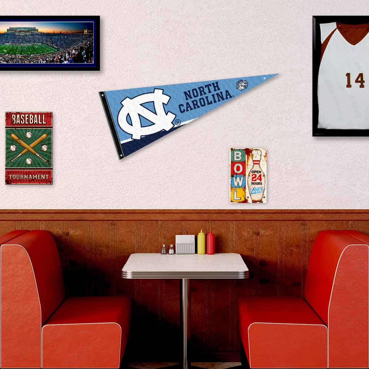 College Flags & Banners Co. UNC Tar Heels Pennant Flag and Wall Tack Mount Pads - Sports Collectibles, Sports Memorabilia, Sports Fan Shop, Sports Gifts