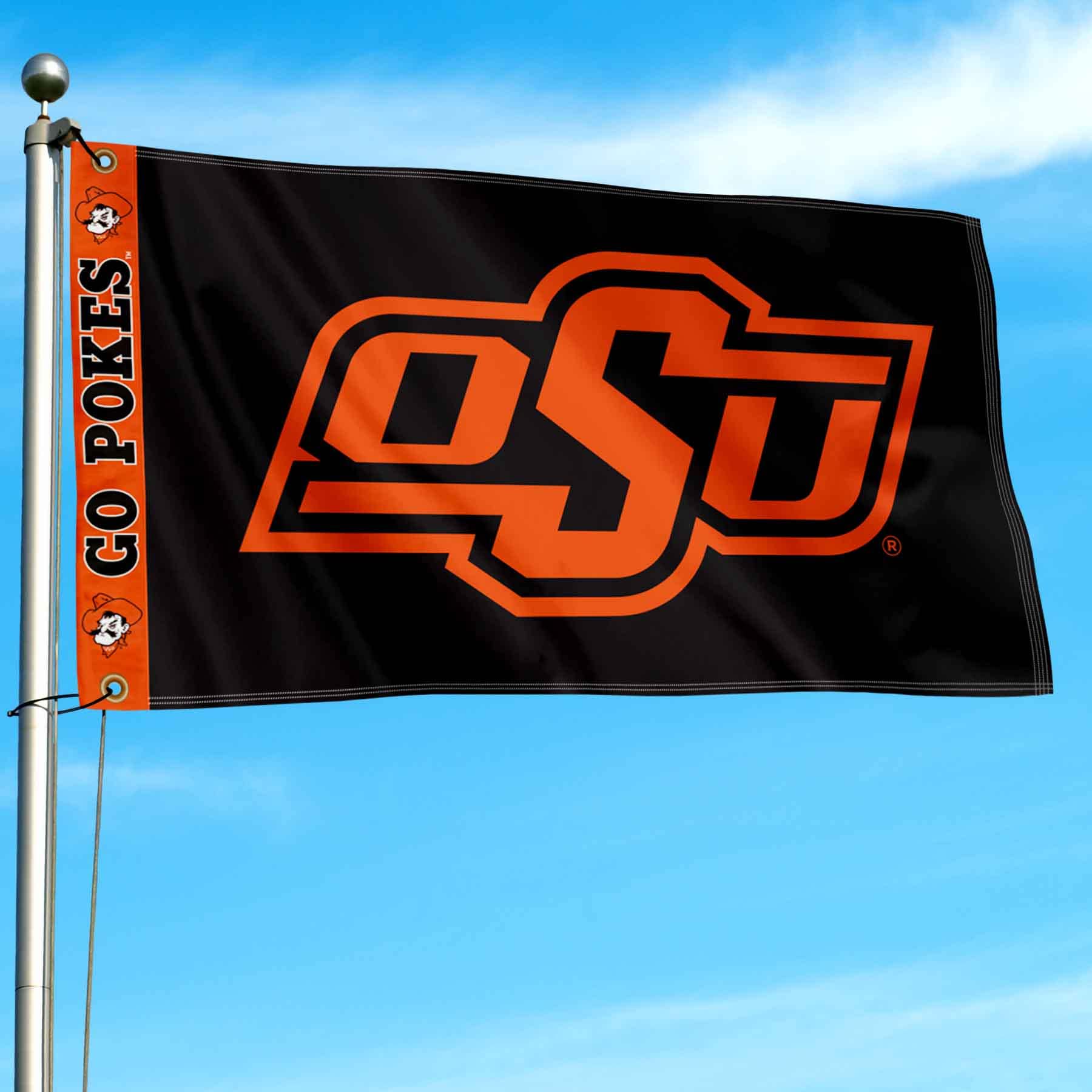 College Flags & Banners Co. Oklahoma State Cowboys Printed Header 3x5 Foot Banner Flag - Sports Collectibles, Sports Memorabilia, Sports Fan Shop, Sports Gifts