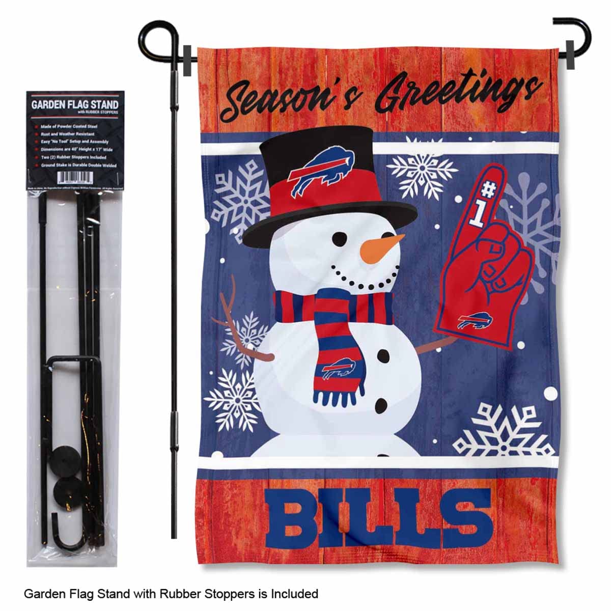 WinCraft Buffalo Bills Holiday Snowman Garden Flag and Flagpole Mount - Sports Collectibles, Sports Memorabilia, Sports Fan Shop, Sports Gifts
