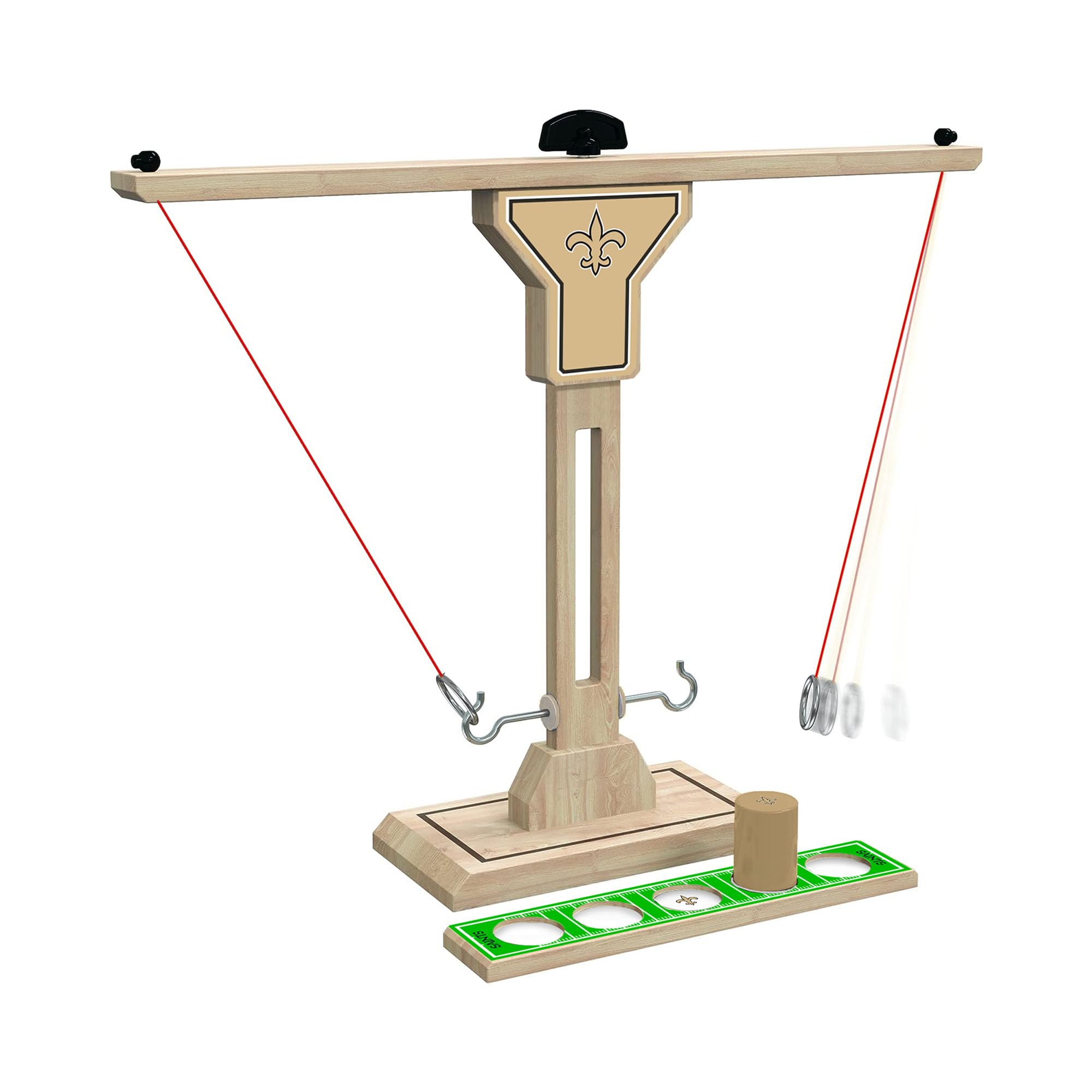 Wild Sports NFL New Orleans Saints Wooden Ring Swing Battle - Head-to-Head Ring Toss Hook & Ring Game for NFL Fans - Sports Collectibles, Sports Memorabilia, Sports Fan Shop, Sports Gifts