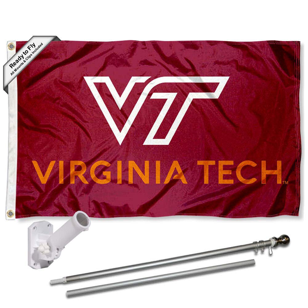 College Flags & Banners Co. Virginia Tech Hokies New Logo Flag and Pole Bracket Mount Bundle - Sports Collectibles, Sports Memorabilia, Sports Fan Shop, Sports Gifts