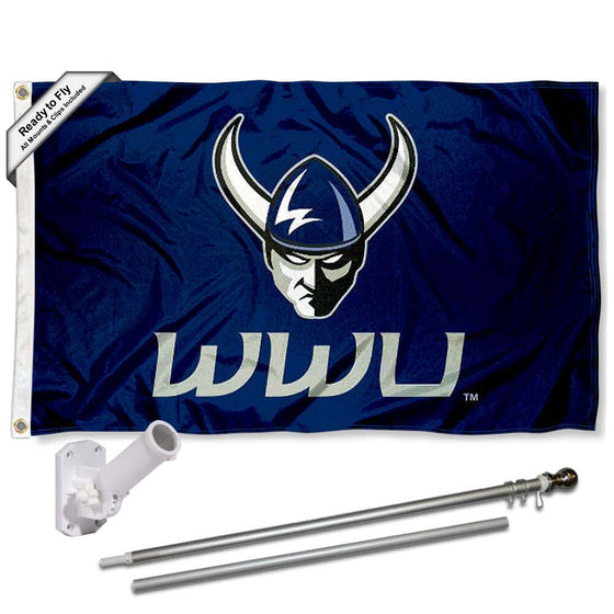 College Flags & Banners Co. Western Washington University Logo Outdoor Flag and Pole Bracket Mount Bundle - Sports Collectibles, Sports Memorabilia, Sports Fan Shop, Sports Gifts