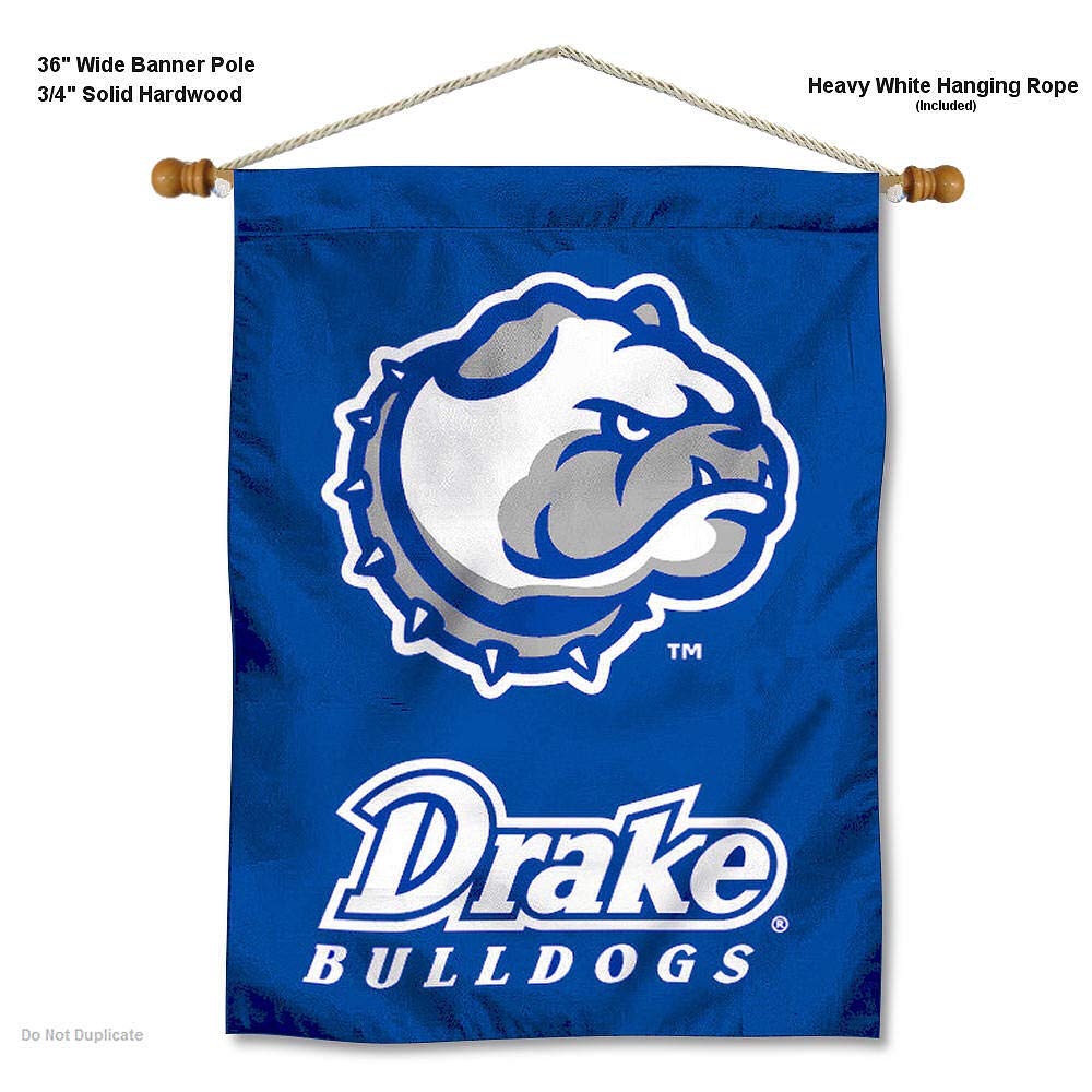 College Flags & Banners Co. Drake University Bulldogs Logo House Flag and Wood Banner Pole Set - Sports Collectibles, Sports Memorabilia, Sports Fan Shop, Sports Gifts