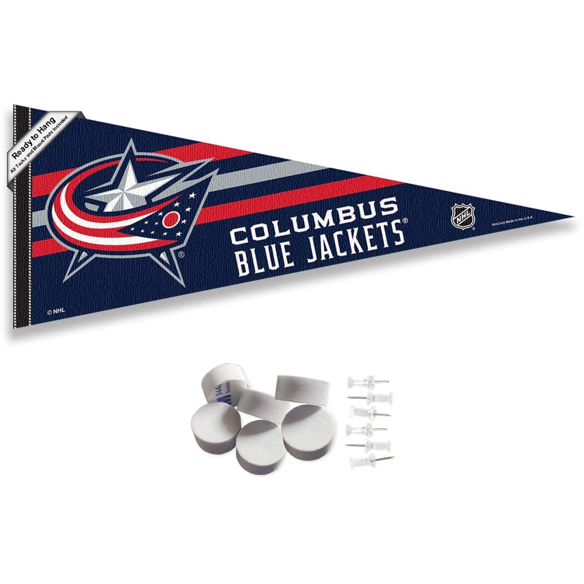 Columbus Blue Jackets Pennant Flag and Wall Tack Pads Mounts - Sports Collectibles, Sports Memorabilia, Sports Fan Shop, Sports Gifts