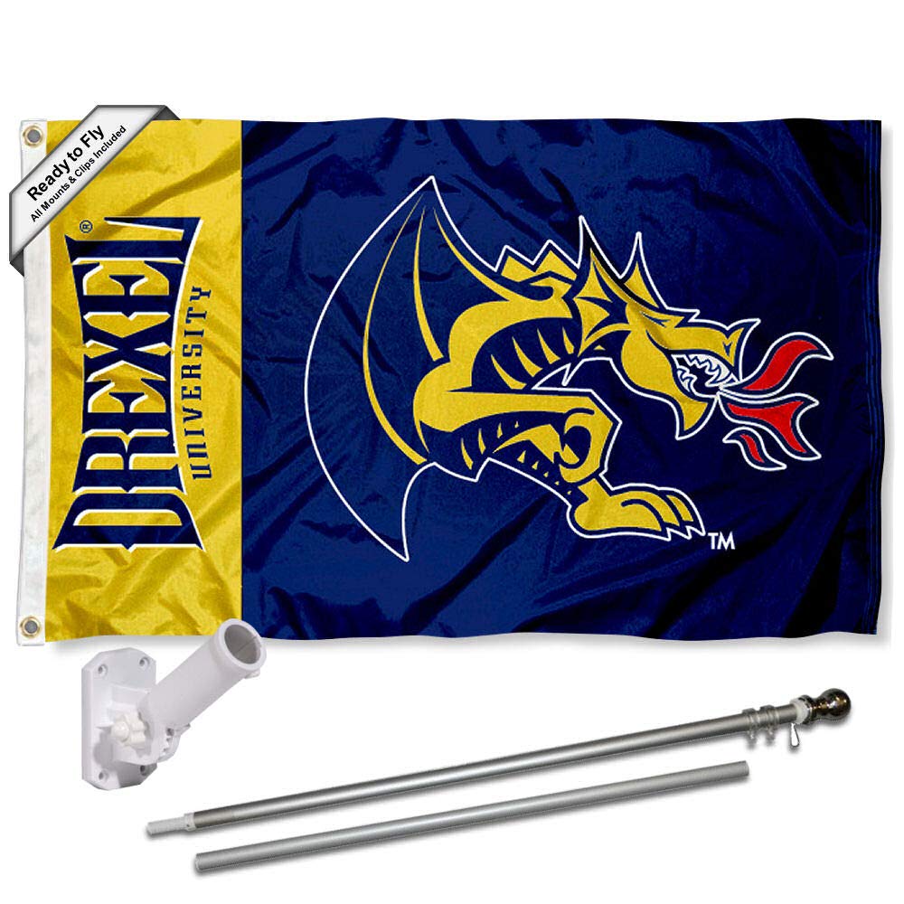 College Flags & Banners Co. Drexel University 3x5 Flag and Pole Bracket Mount Bundle - Sports Collectibles, Sports Memorabilia, Sports Fan Shop, Sports Gifts