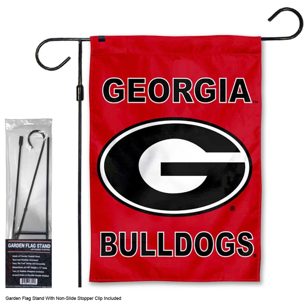 Georgia Bulldogs Dual Logo Garden Banner Flag with Stand Pole Holder - Sports Collectibles, Sports Memorabilia, Sports Fan Shop, Sports Gifts