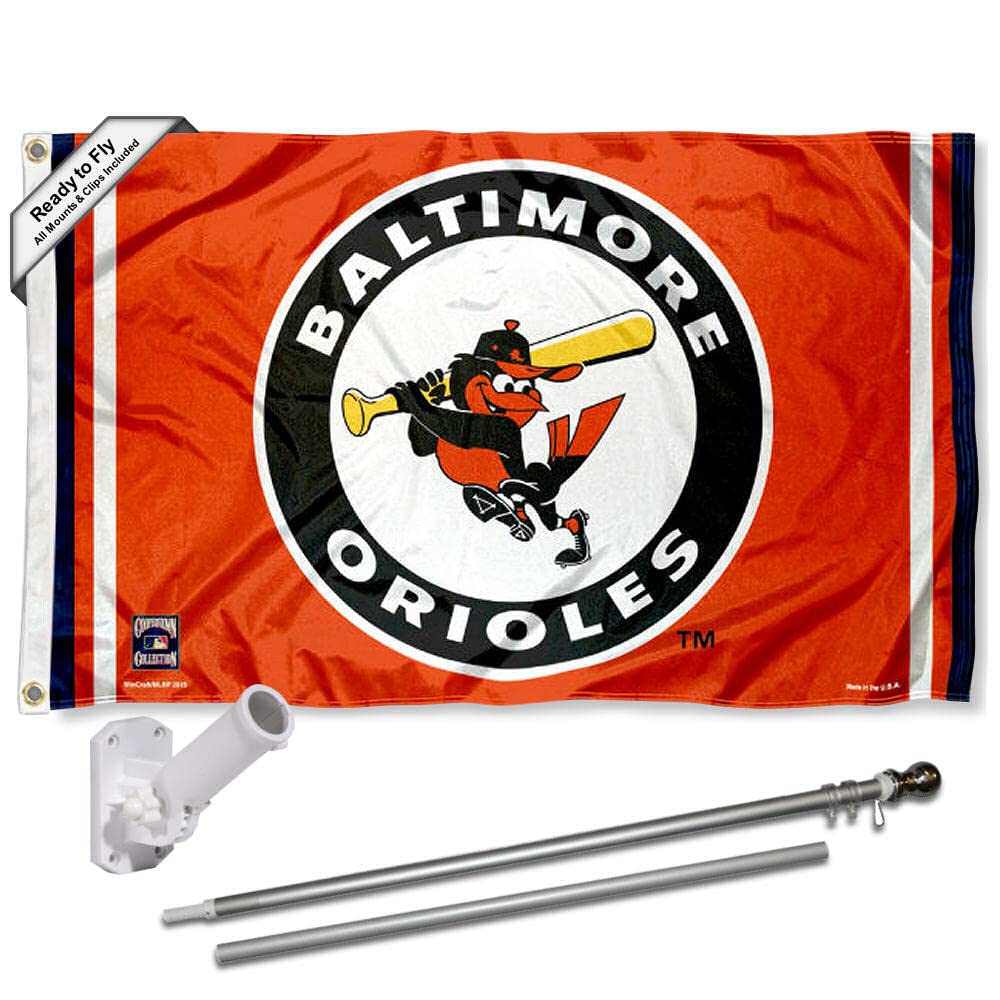 WinCraft Baltimore Orioles Vintage Flag Pole and Bracket Set - Sports Collectibles, Sports Memorabilia, Sports Fan Shop, Sports Gifts