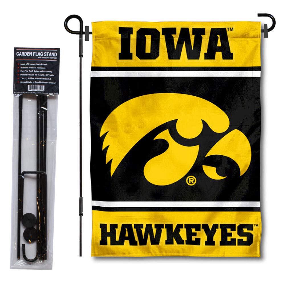 College Flags & Banners Co. Iowa Hawkeyes Garden Flag with Stand Holder - Sports Collectibles, Sports Memorabilia, Sports Fan Shop, Sports Gifts