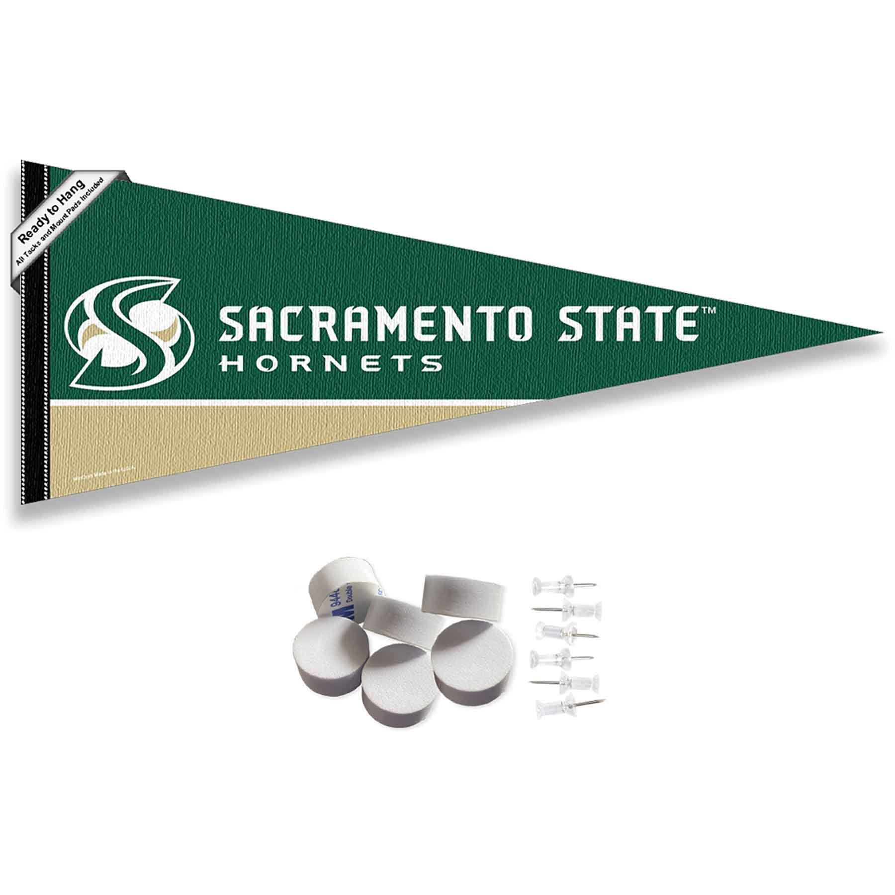 College Flags & Banners Co. Sacramento State Hornets Pennant Flag and Wall Tack Mount Pads - Sports Collectibles, Sports Memorabilia, Sports Fan Shop, Sports Gifts