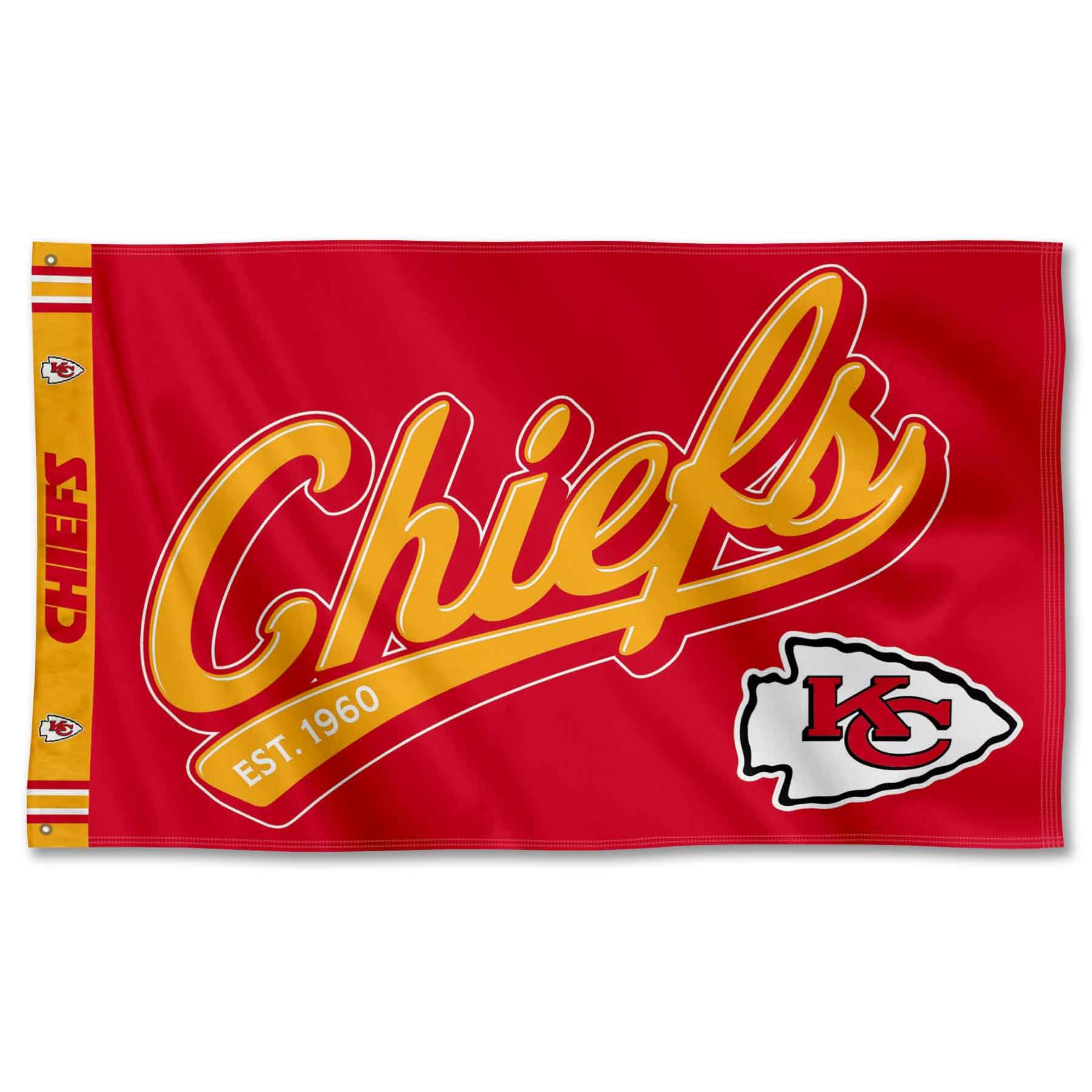 WinCraft Kansas City Chiefs Script Logo Premium Flag - Sports Collectibles, Sports Memorabilia, Sports Fan Shop, Sports Gifts
