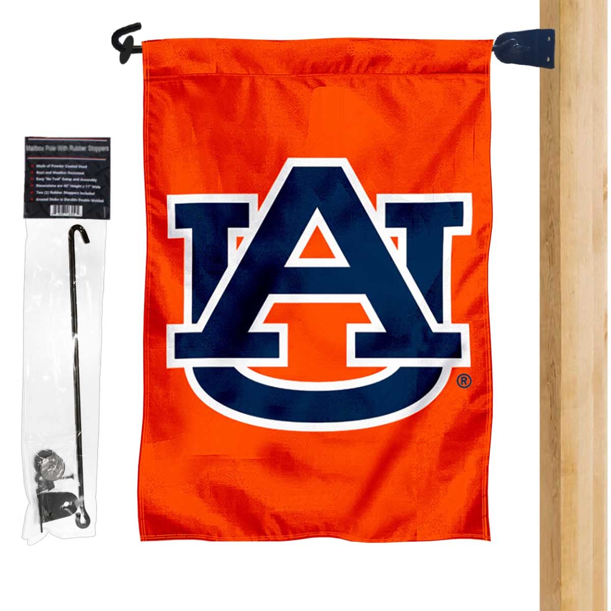 College Flags & Banners Co. Auburn University Orange Garden Flag and Mailbox Post Pole Mount Holder Set - Sports Collectibles, Sports Memorabilia, Sports Fan Shop, Sports Gifts