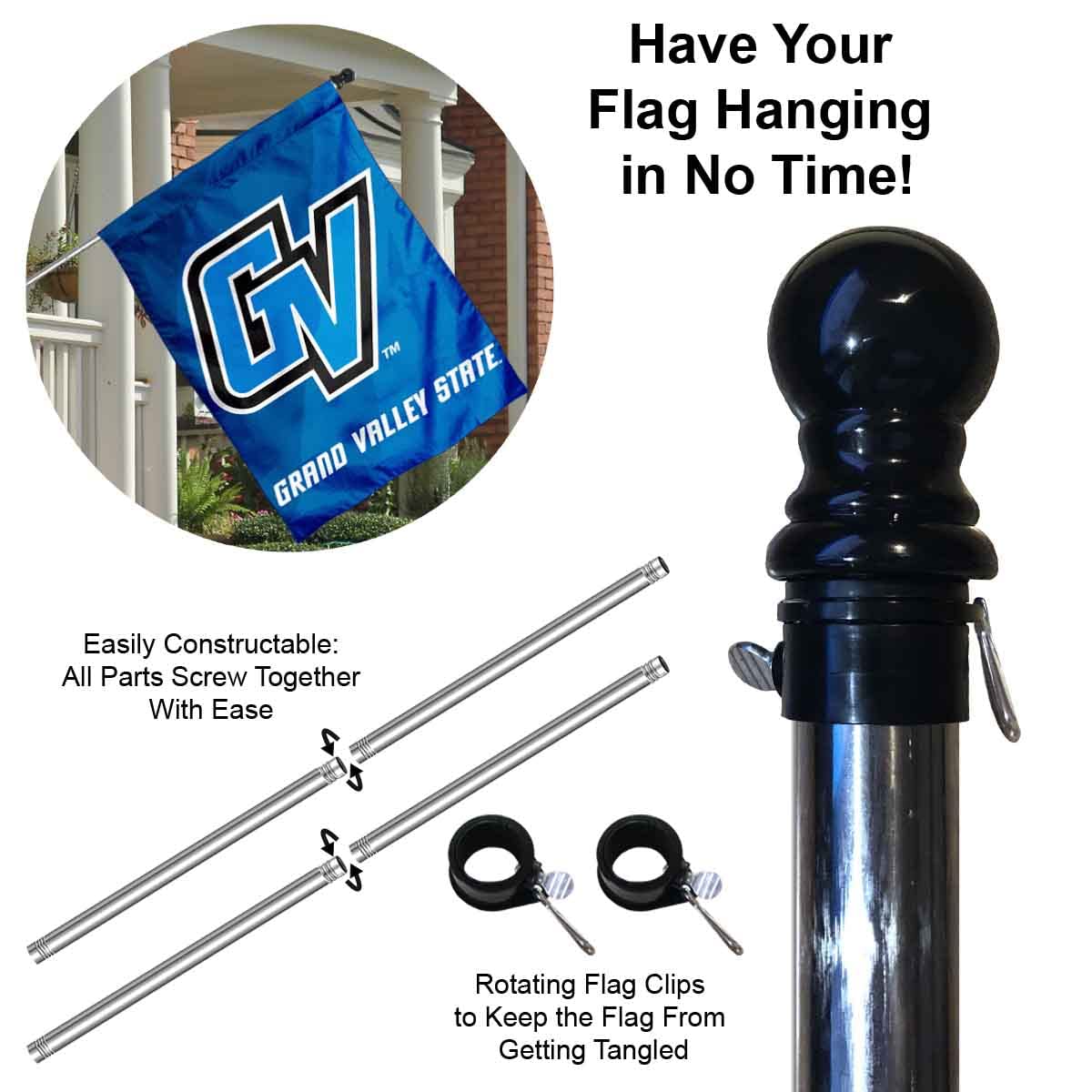 Grand Valley State House Flag with Flag Pole Set - Sports Collectibles, Sports Memorabilia, Sports Fan Shop, Sports Gifts