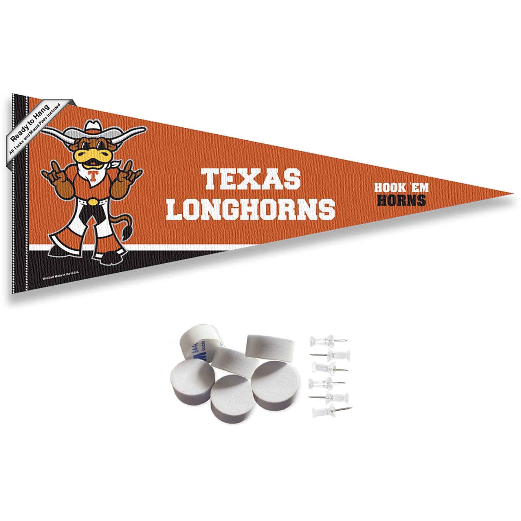 College Flags & Banners Co. Texas Longhorns Bevo Mascot Pennant Flag and Wall Tack Mount Pads - Sports Collectibles, Sports Memorabilia, Sports Fan Shop, Sports Gifts