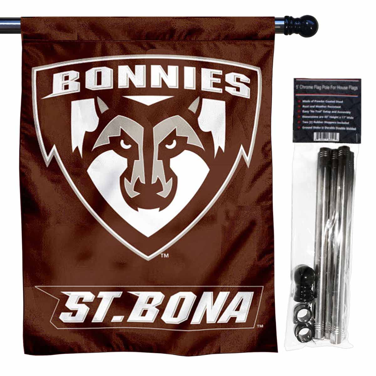 St. Bonaventure Bonnies Double Sided House Flag with Flag Pole Set - Sports Collectibles, Sports Memorabilia, Sports Fan Shop, Sports Gifts