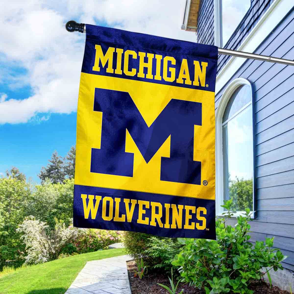 College Flags & Banners Co. Michigan Wolverines House Flag with Flag Pole Set - Sports Collectibles, Sports Memorabilia, Sports Fan Shop, Sports Gifts