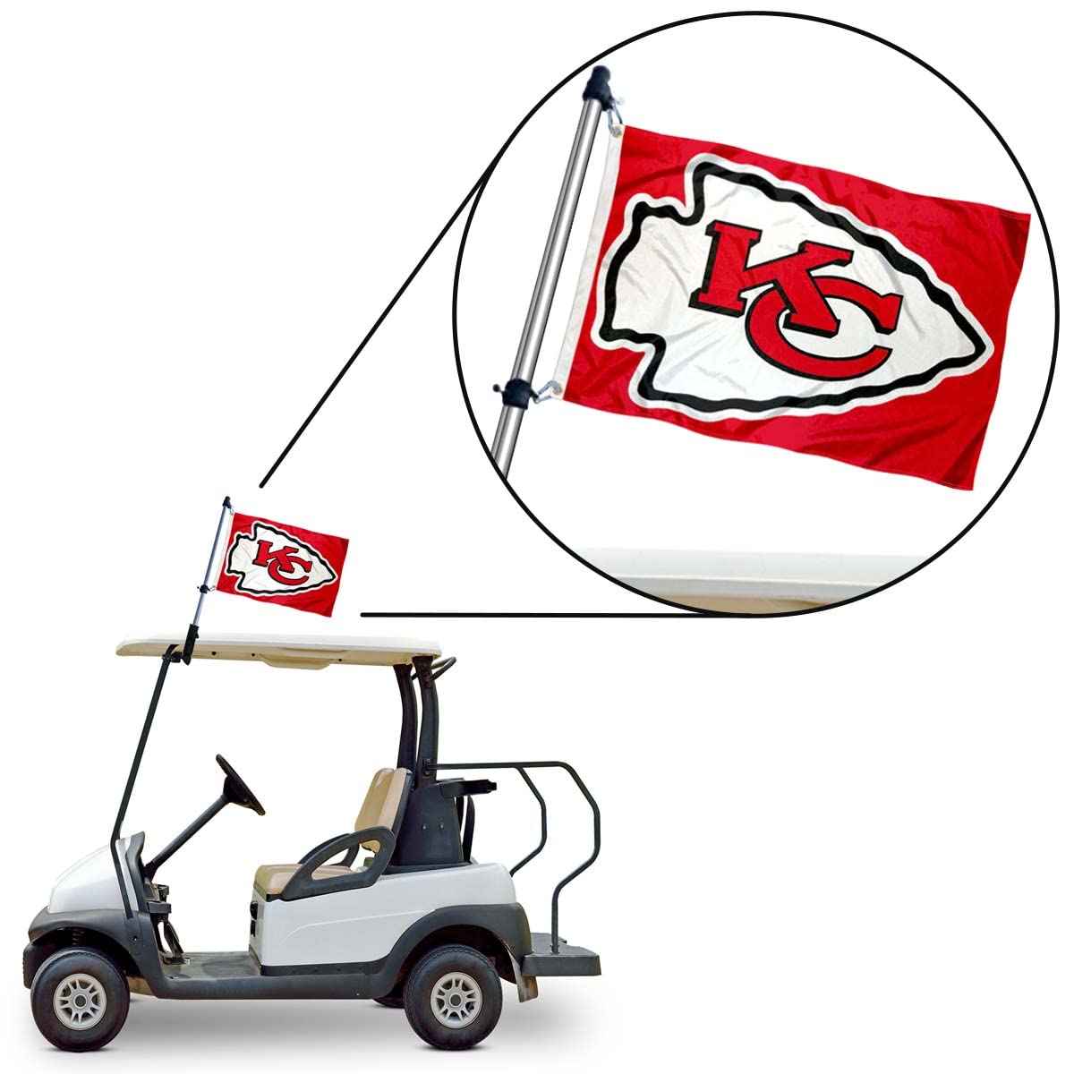 WinCraft Kansas City Chiefs Golf Cart Flag Pole and Holder Mounting Bracket - Sports Collectibles, Sports Memorabilia, Sports Fan Shop, Sports Gifts