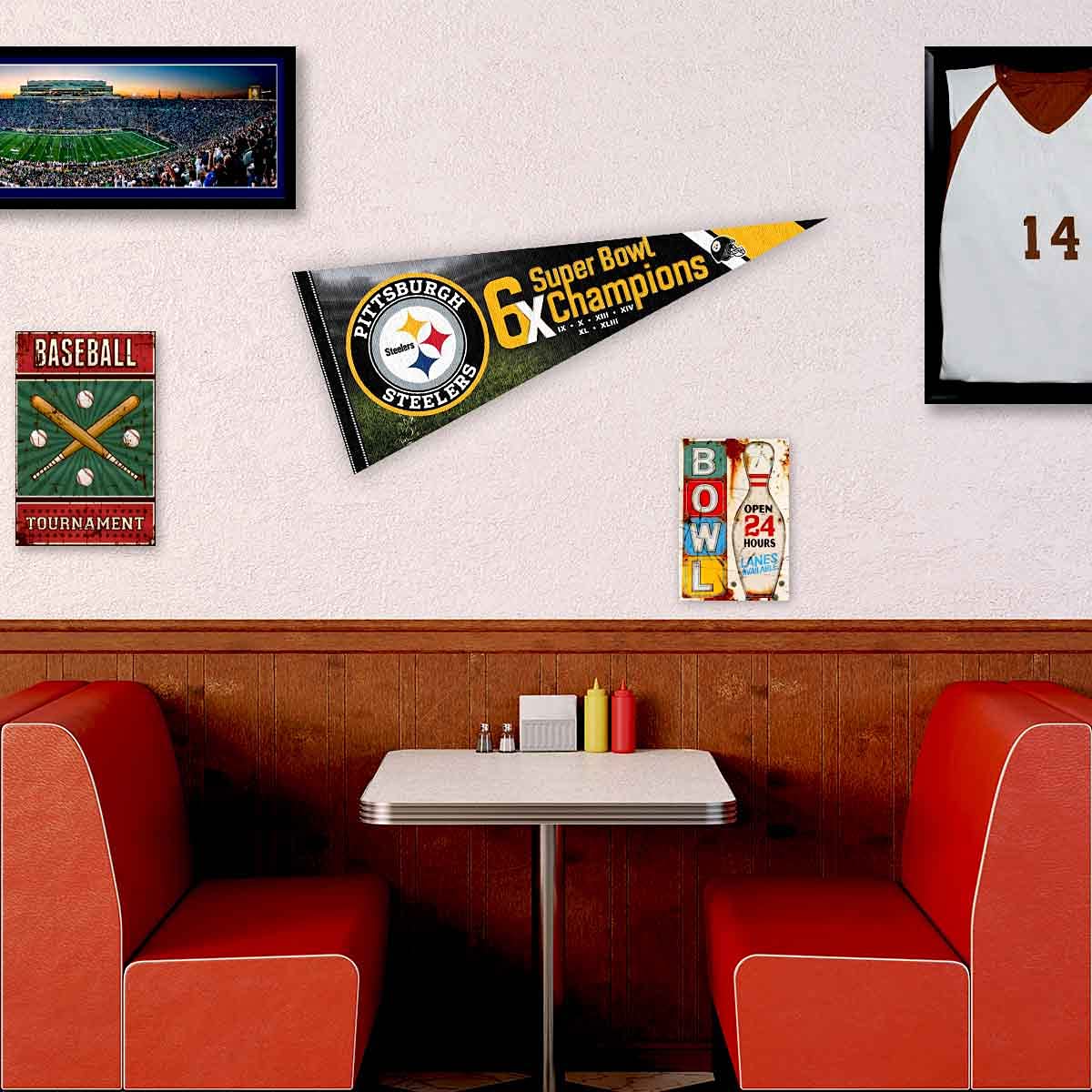 WinCraft Pittsburgh Steelers 6 Time Bowl Champions Pennant Banner Flag - Sports Collectibles, Sports Memorabilia, Sports Fan Shop, Sports Gifts