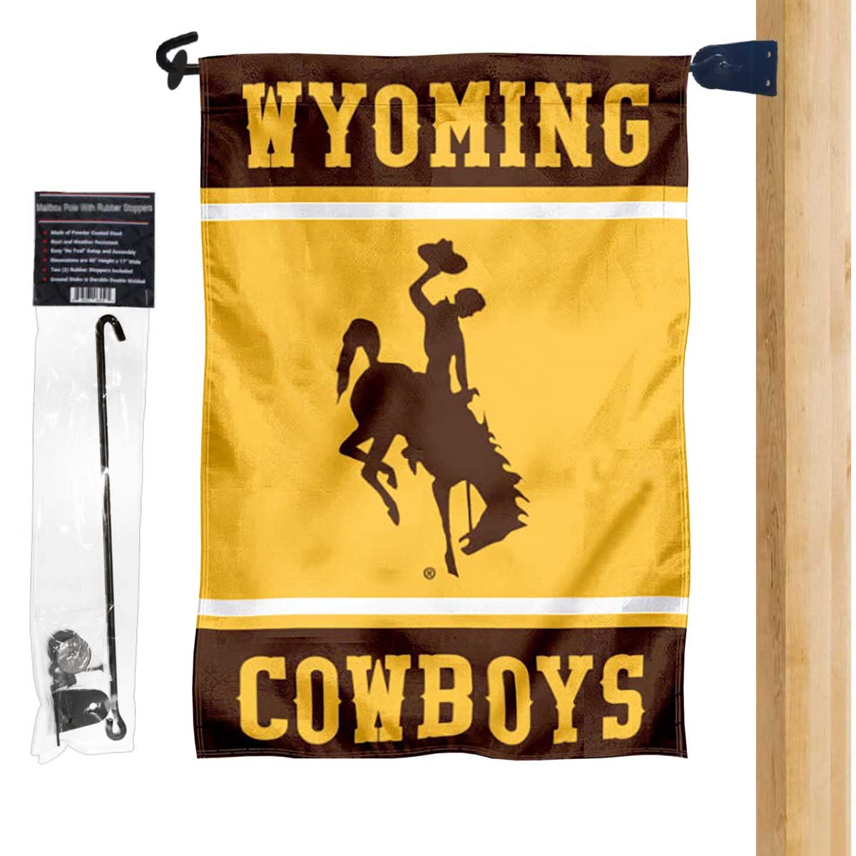 College Flags & Banners Co. Wyoming Cowboys Garden Flag and Mailbox Post Pole Mount Holder Set - Sports Collectibles, Sports Memorabilia, Sports Fan Shop, Sports Gifts