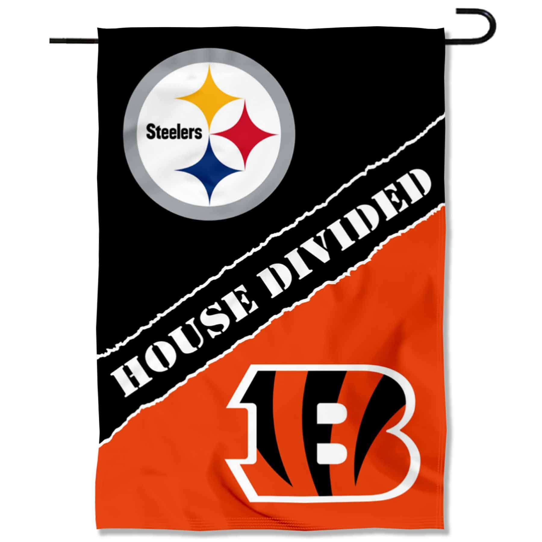 WinCraft House Divided Steelers and Bengals Double Sided Garden Flag - Sports Collectibles, Sports Memorabilia, Sports Fan Shop, Sports Gifts