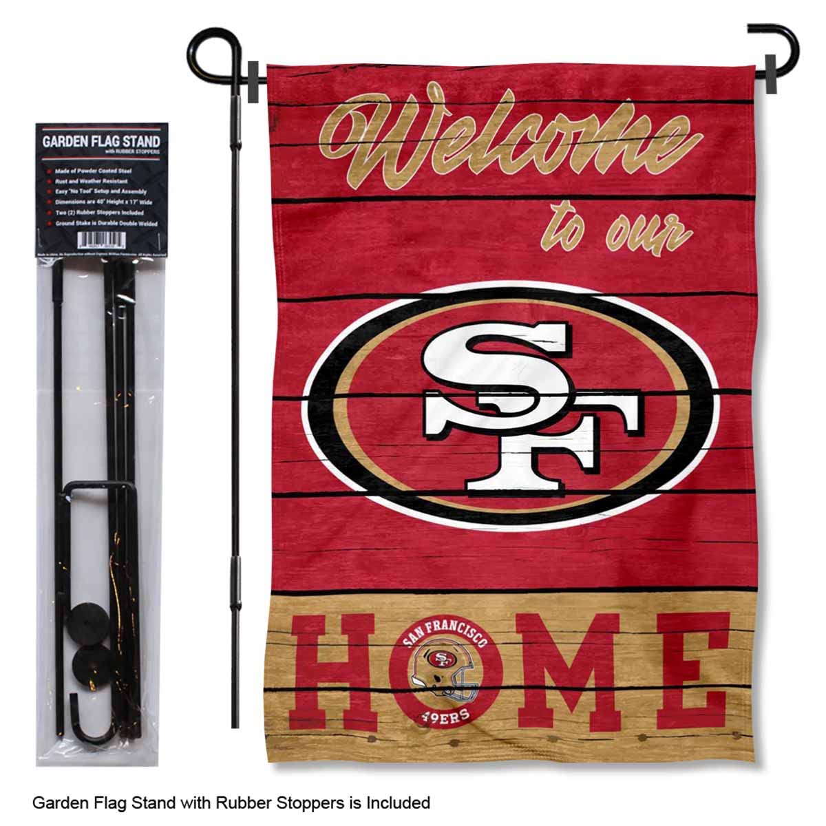 WinCraft San Francisco 49ers Welcome to Our Home Garden Flag and Flagpole Mount - Sports Collectibles, Sports Memorabilia, Sports Fan Shop, Sports Gifts