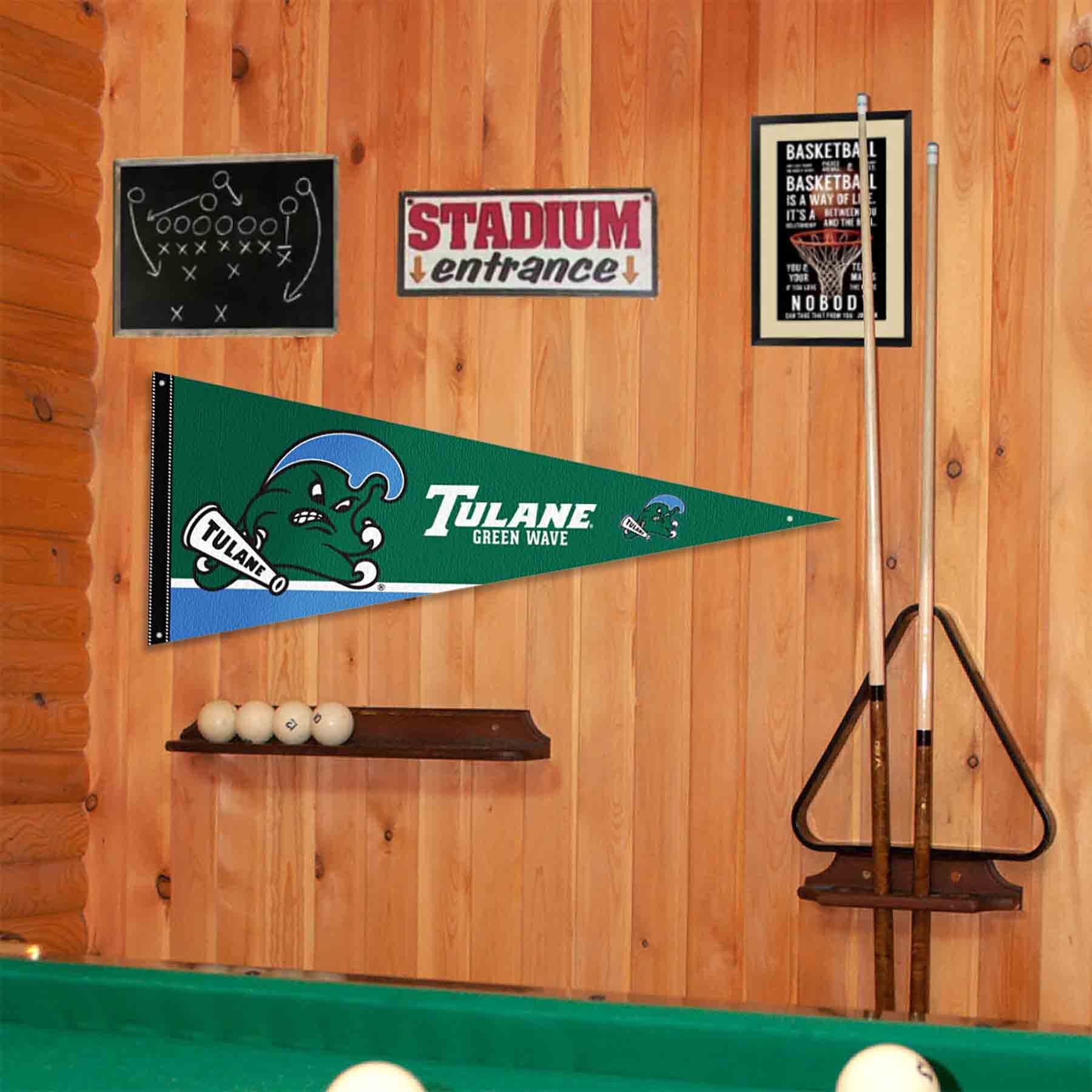 College Flags & Banners Co. Tulane Green Wave Pennant Flag and Wall Tack Mount Pads - Sports Collectibles, Sports Memorabilia, Sports Fan Shop, Sports Gifts