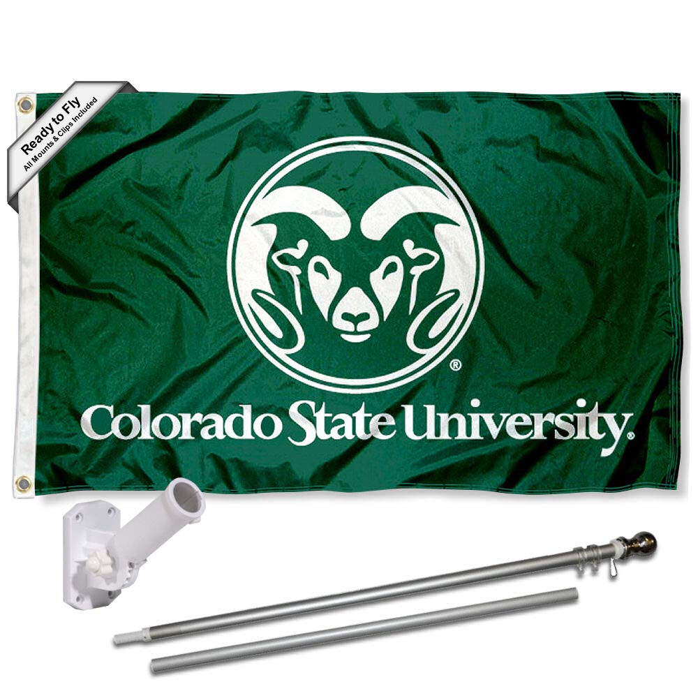 College Flags & Banners Co. Colorado State Rams Flag with Pole and Bracket Complete Set - Sports Collectibles, Sports Memorabilia, Sports Fan Shop, Sports Gifts