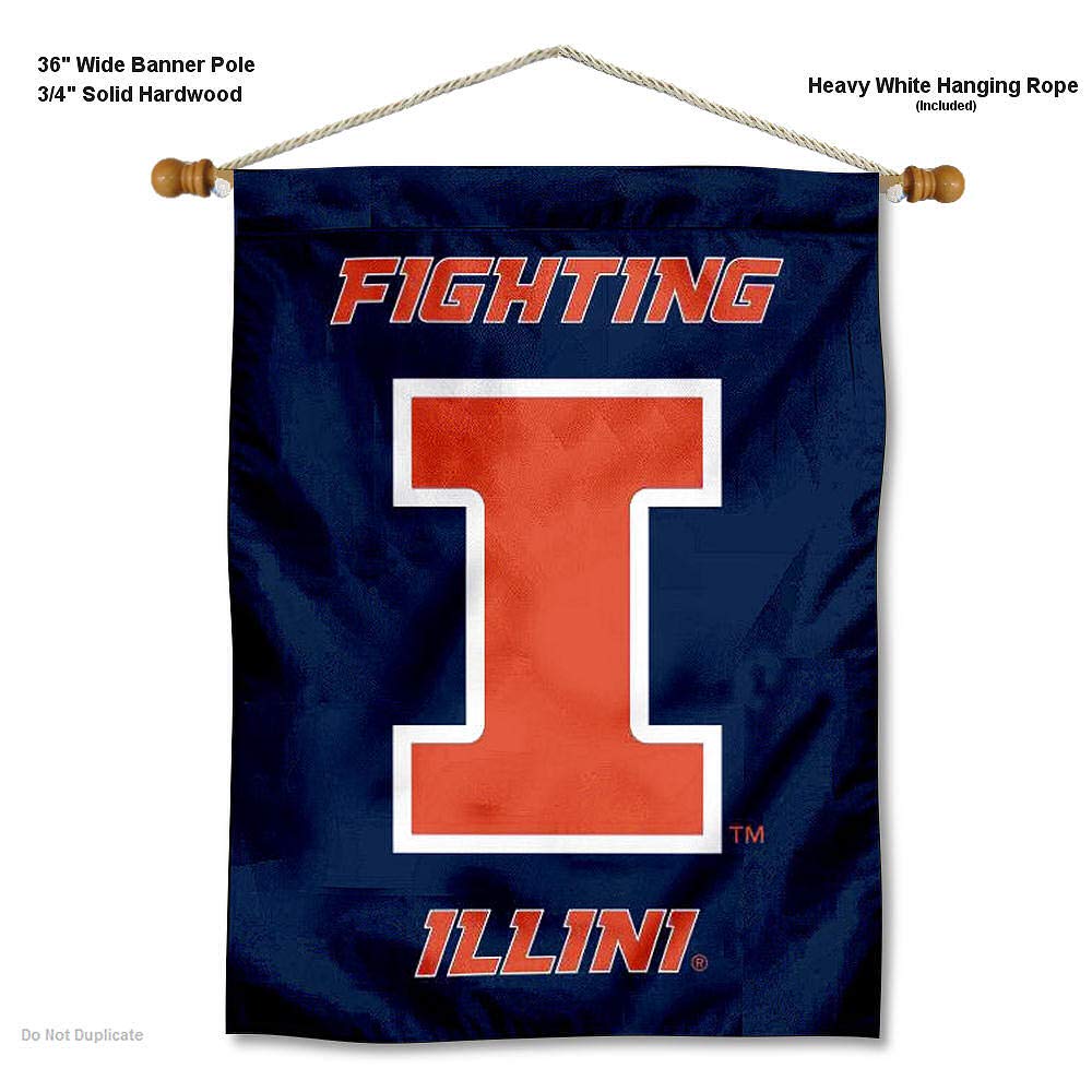 College Flags & Banners Co. University of Illinois Banner Flag and Wood Banner Pole Set - Sports Collectibles, Sports Memorabilia, Sports Fan Shop, Sports Gifts