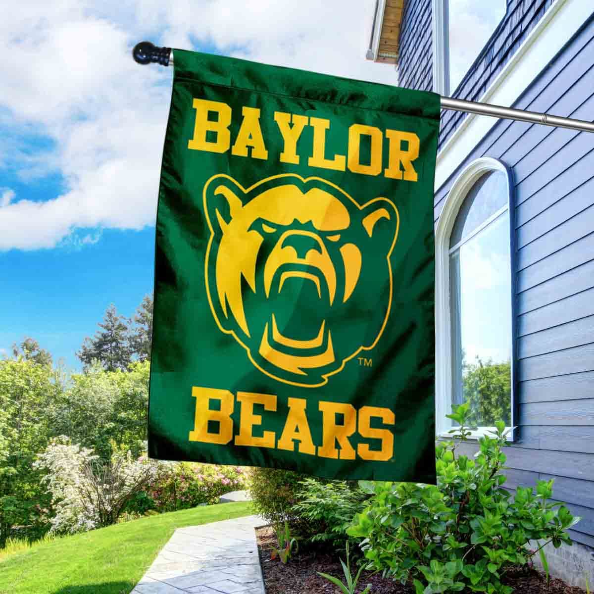 Baylor Bears New Bear Logo Double Sided House Flag with Flag Pole Set - Sports Collectibles, Sports Memorabilia, Sports Fan Shop, Sports Gifts