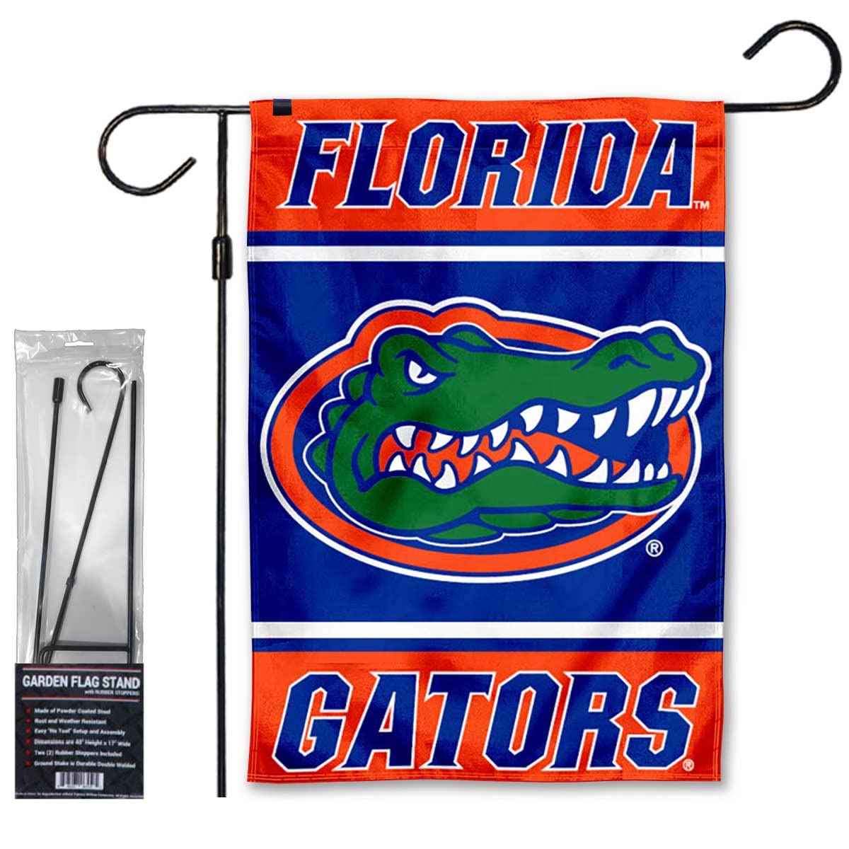 College Flags & Banners Co. Florida Gators Garden Banner Flag with Flag Pole Stand Set - Sports Collectibles, Sports Memorabilia, Sports Fan Shop, Sports Gifts