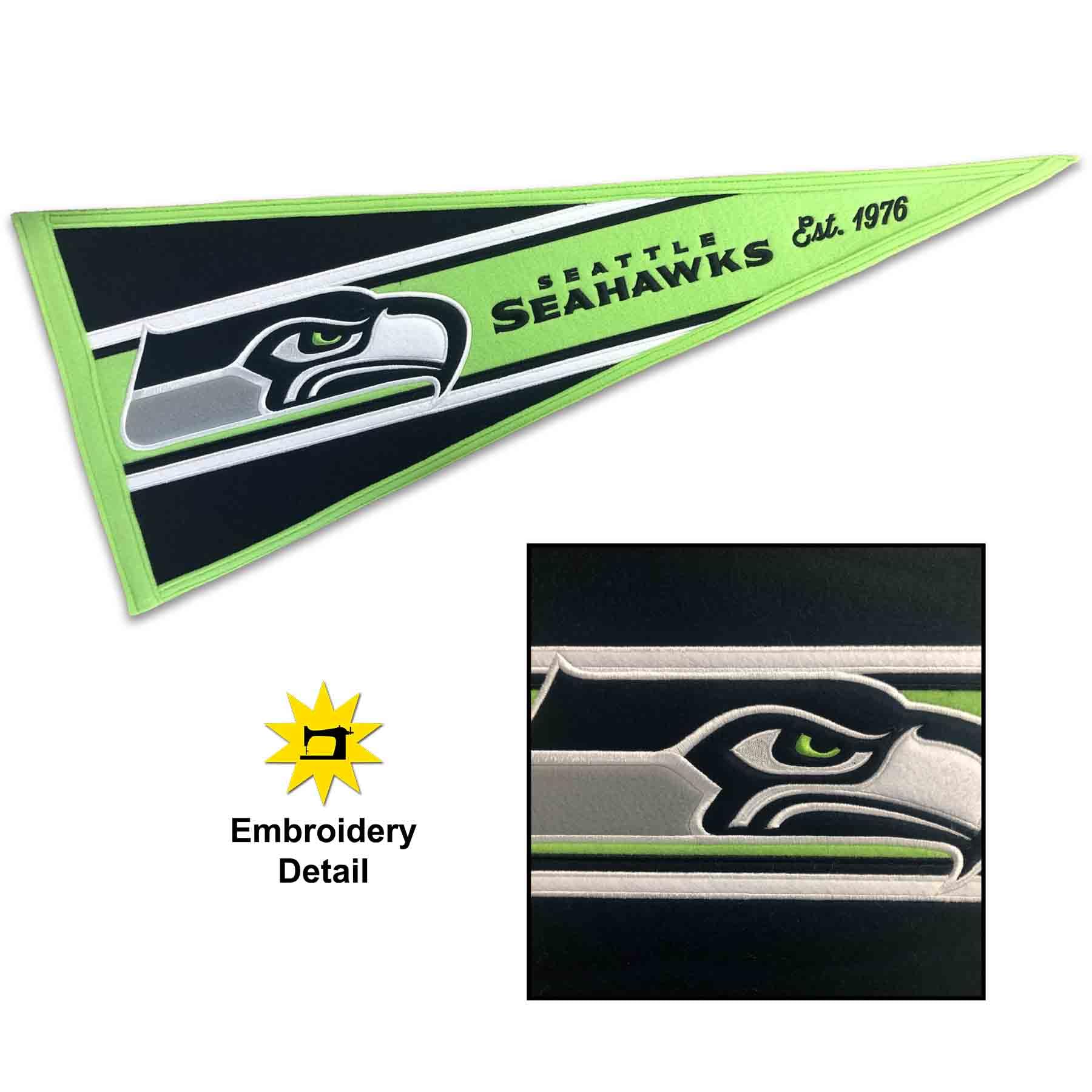 WinCraft Seattle Seahawks Embroidered and Sewn Pennant - Sports Collectibles, Sports Memorabilia, Sports Fan Shop, Sports Gifts