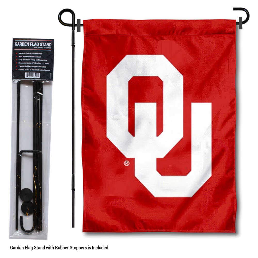 College Flags & Banners Co. Oklahoma Sooners Garden Flag with Pole Stand Holder - Sports Collectibles, Sports Memorabilia, Sports Fan Shop, Sports Gifts