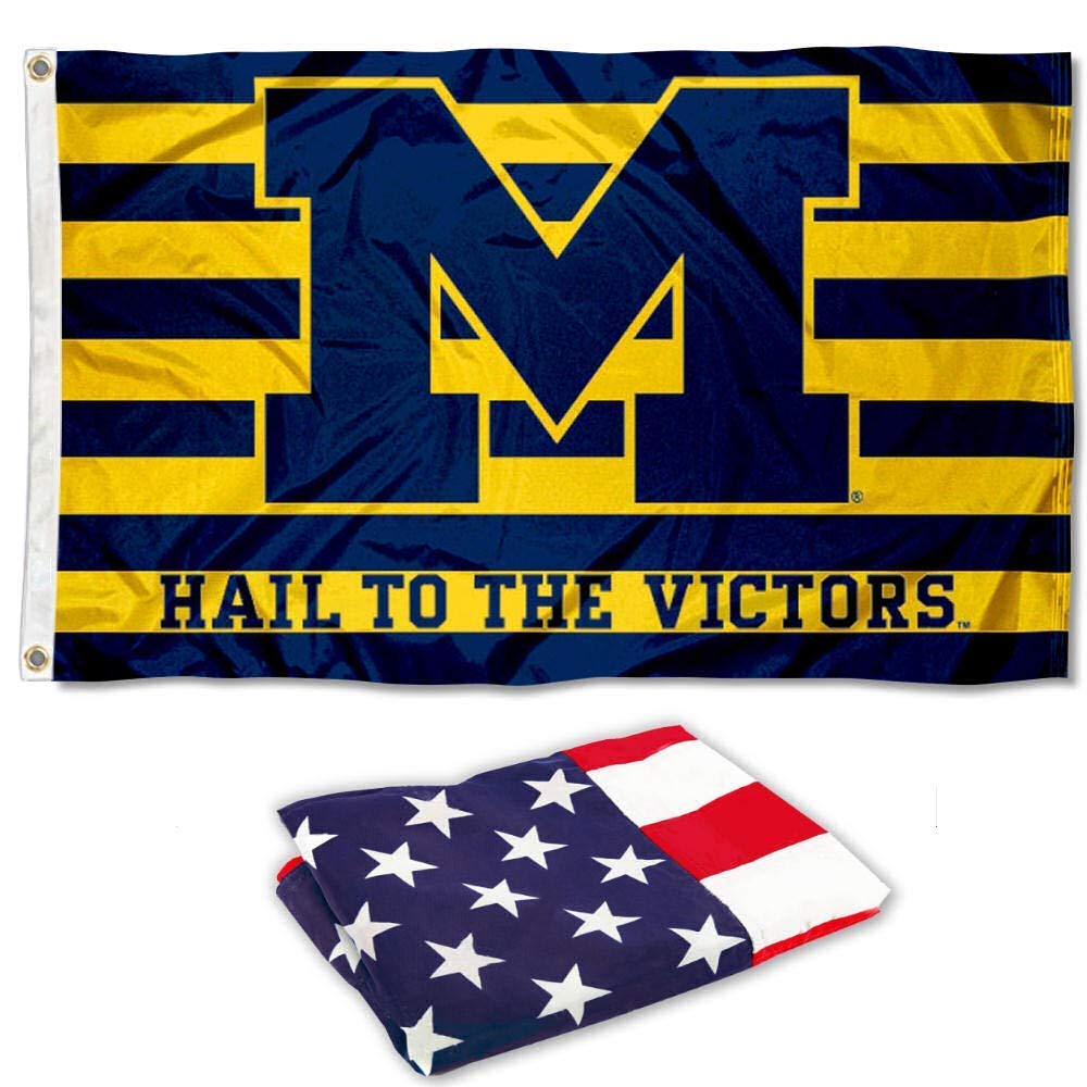 College Flags & Banners Co. Michigan Hail to the Victors and USA Flag 3x5 Set - Sports Collectibles, Sports Memorabilia, Sports Fan Shop, Sports Gifts
