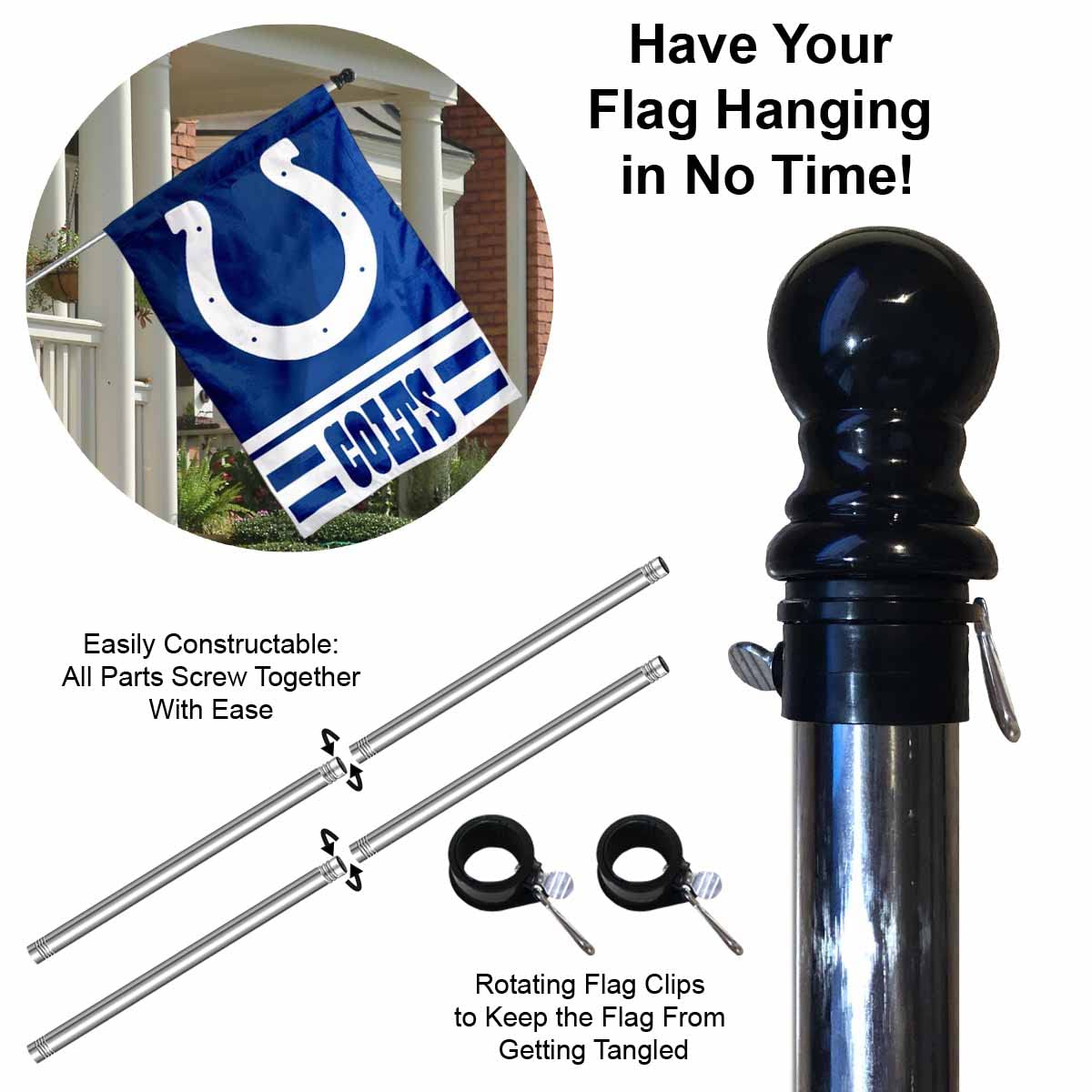 WinCraft Colts Banner House Flag and 5 Foot Flagpole Set - Sports Collectibles, Sports Memorabilia, Sports Fan Shop, Sports Gifts