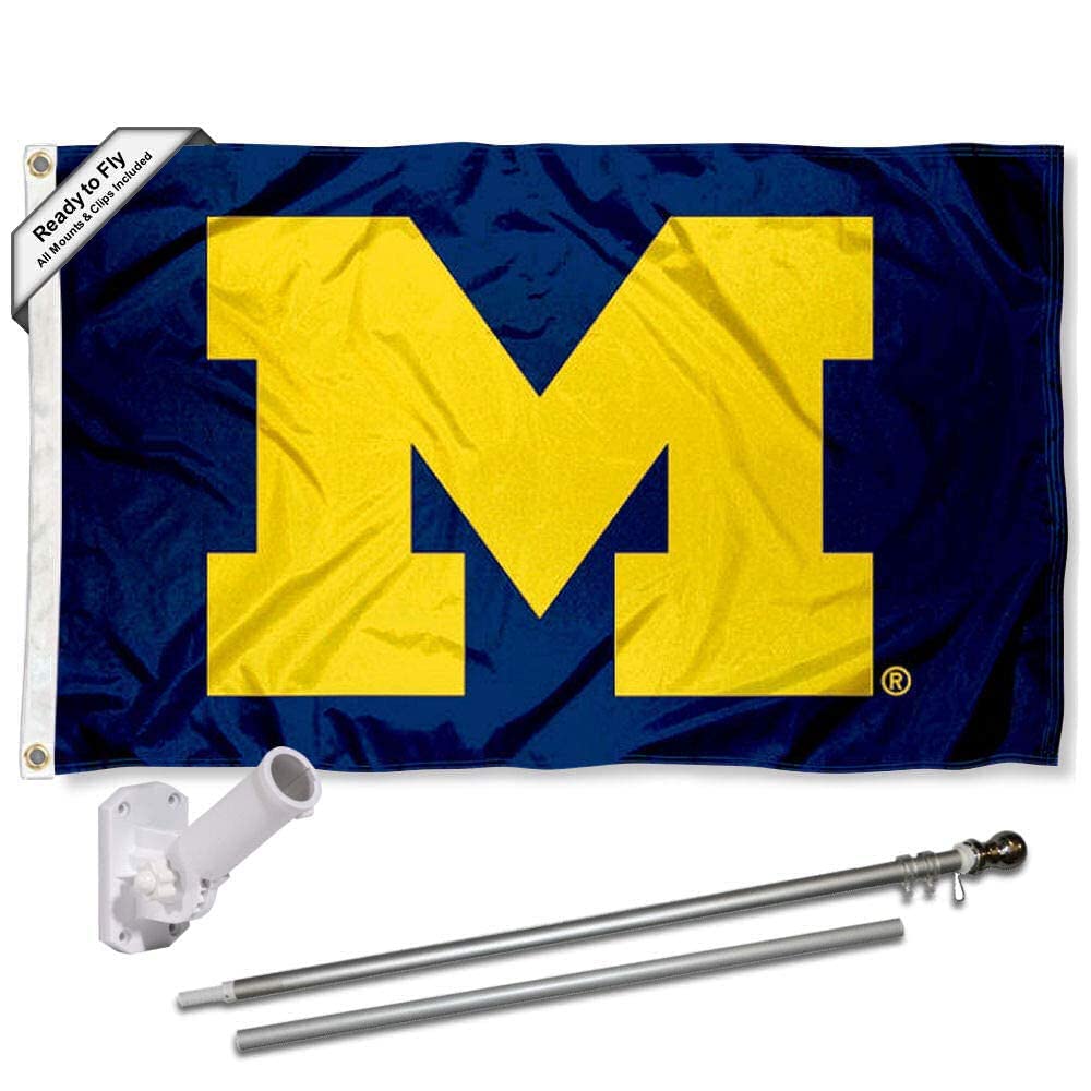 College Flags & Banners Co. University of Michigan Block M Flag and Pole Bracket Mount Bundle - Sports Collectibles, Sports Memorabilia, Sports Fan Shop, Sports Gifts