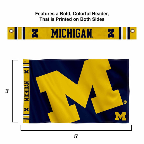 College Flags & Banners Co. Michigan Team University Wolverines Bold Logo Premium Flag - Sports Collectibles, Sports Memorabilia, Sports Fan Shop, Sports Gifts