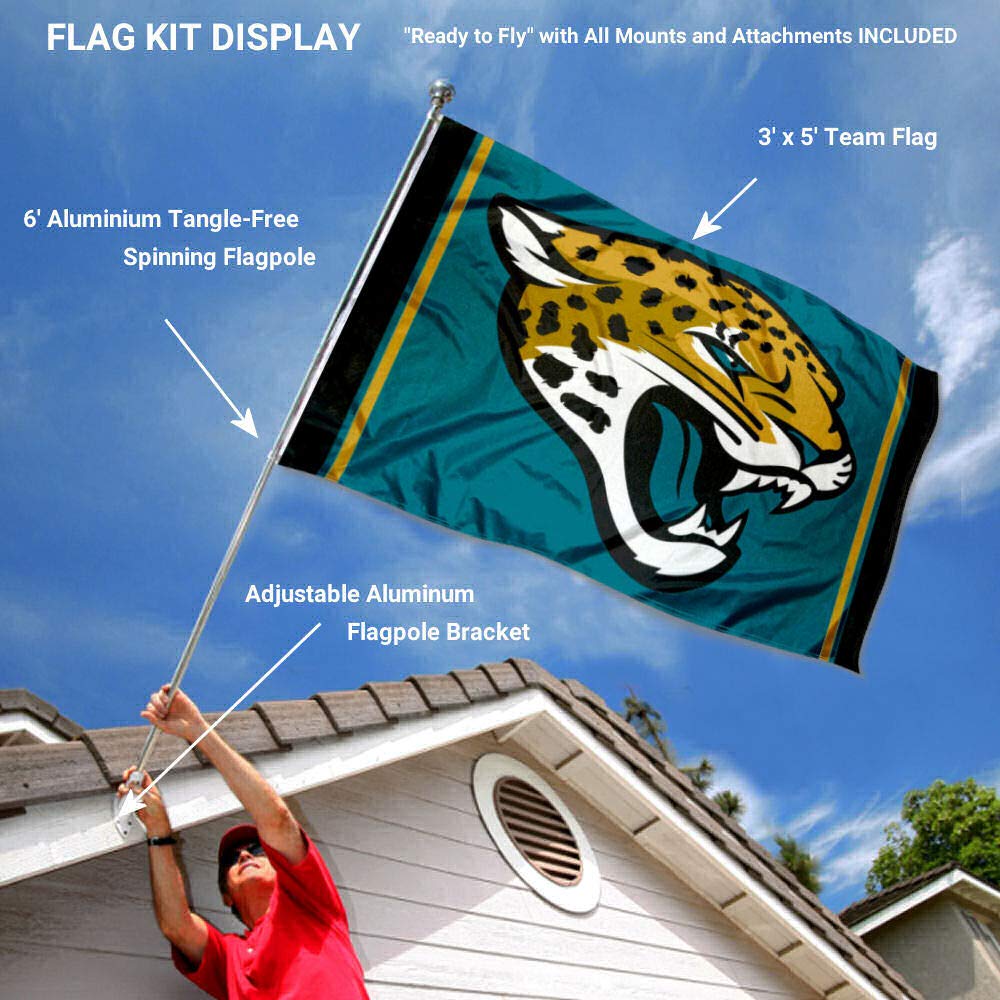 WinCraft Jacksonville Jaguars Flag Pole and Bracket Kit - Sports Collectibles, Sports Memorabilia, Sports Fan Shop, Sports Gifts